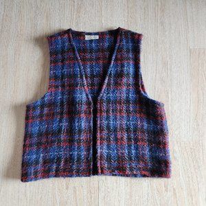 Vintage Boyne Valley Weavers Handcrafted in Ireland Plaid Tweed Wool Open Vest